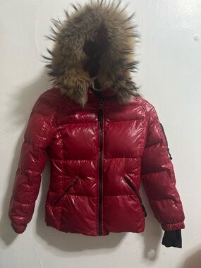 SAM Kids  Red Puffer Jacket with Faux Fur Trim Hood size 10